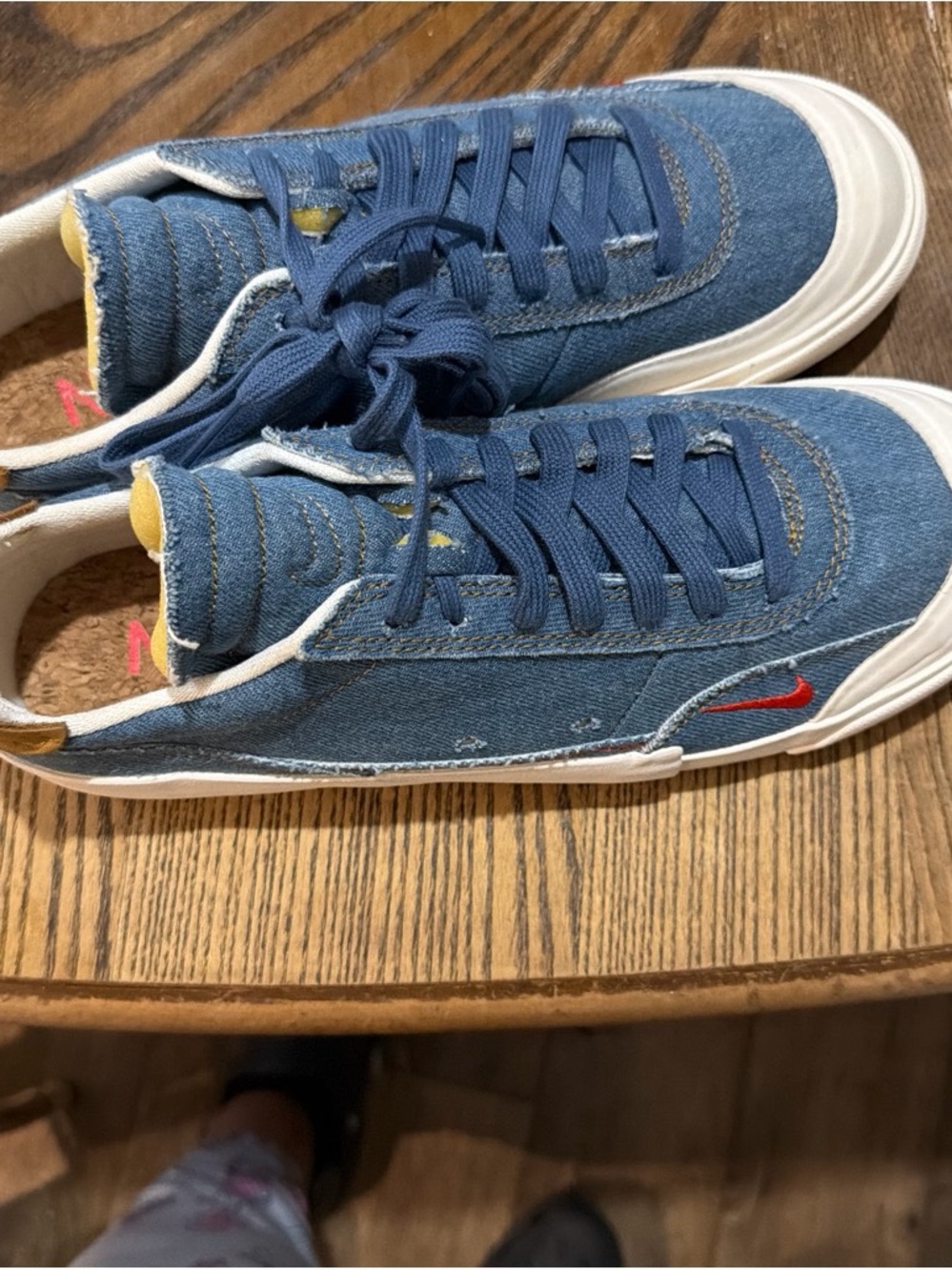 Nike Denim Low-Top Sneakers in Blue with Red Swoosh